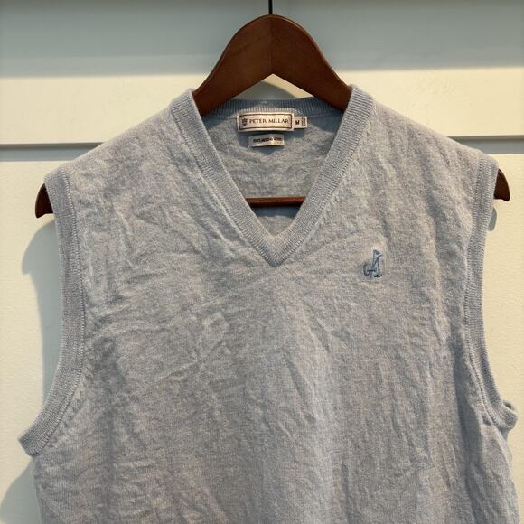 Peter Millar Sweater Vest Men Medium Light Blue Merino Wool Knit V-Neck Classic - Picture 3 of 11